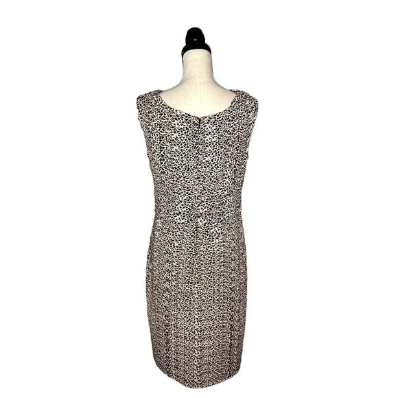 Adrianna Papell Tan Black Print Sleeveless V-Neck Tiered Knee Length Dress Sz 14 - Picture 4 of 9